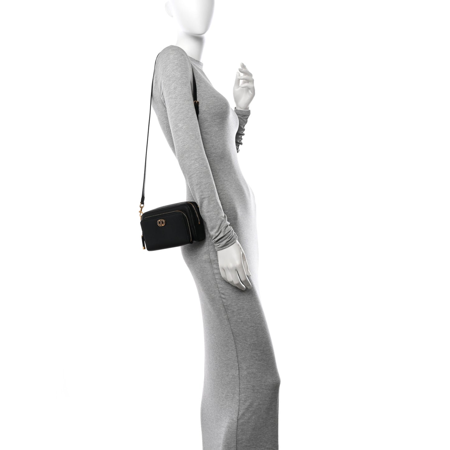 Grained Calfskin Caro Double Pouch Black