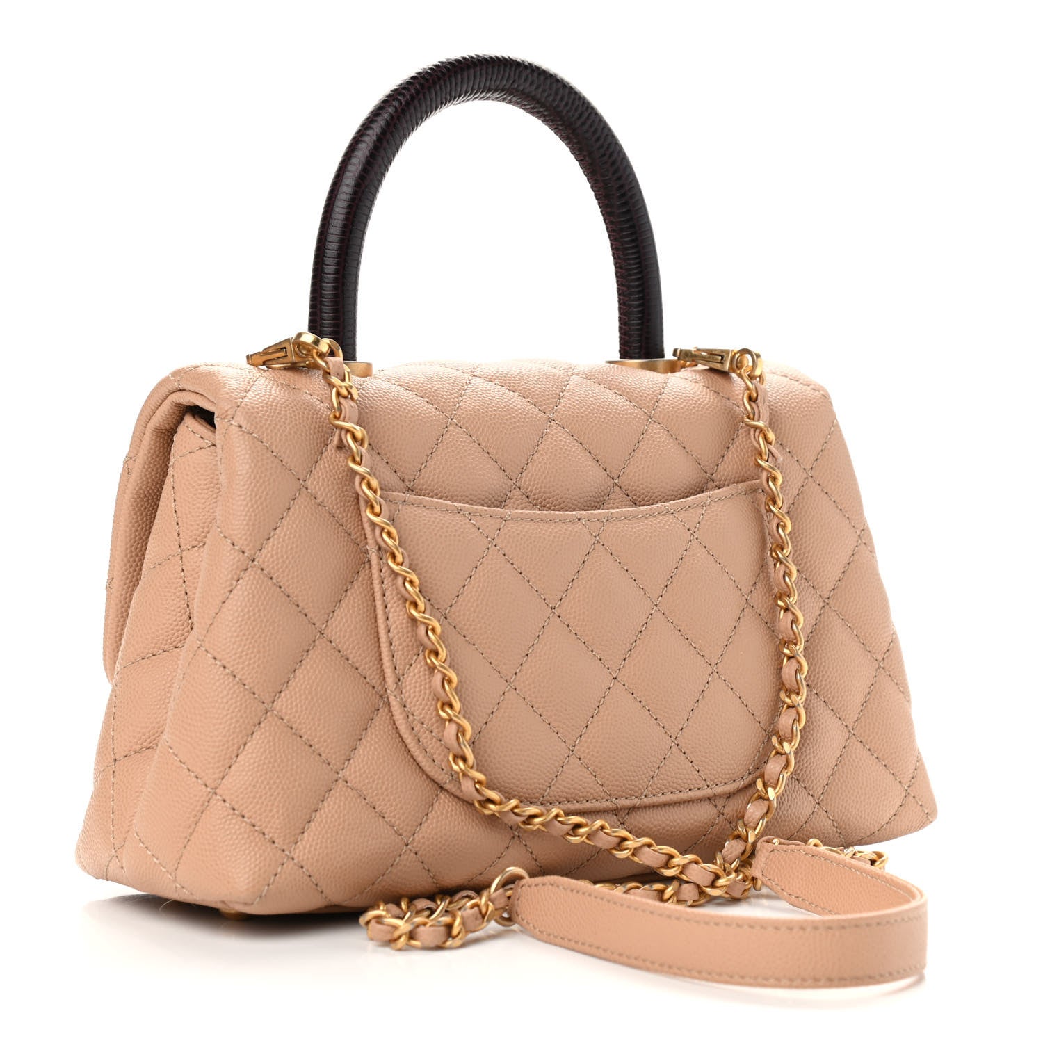 Chanel Caviar Lizard Embossed Quilted Mini Coco Handle Flap Beige 3 of 9