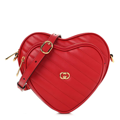 Gucci Calfskin Matelasse Diagonal Mini Interlocking G Heart Shoulder Bag Hibiscus Red 1 of 9