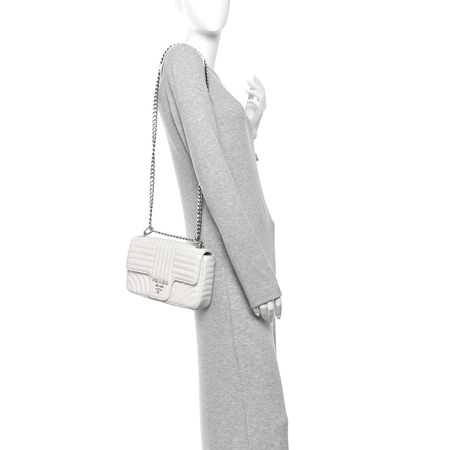 Soft Calfskin Impunture Diagramme Medium Chain Flap Shoulder Bag White