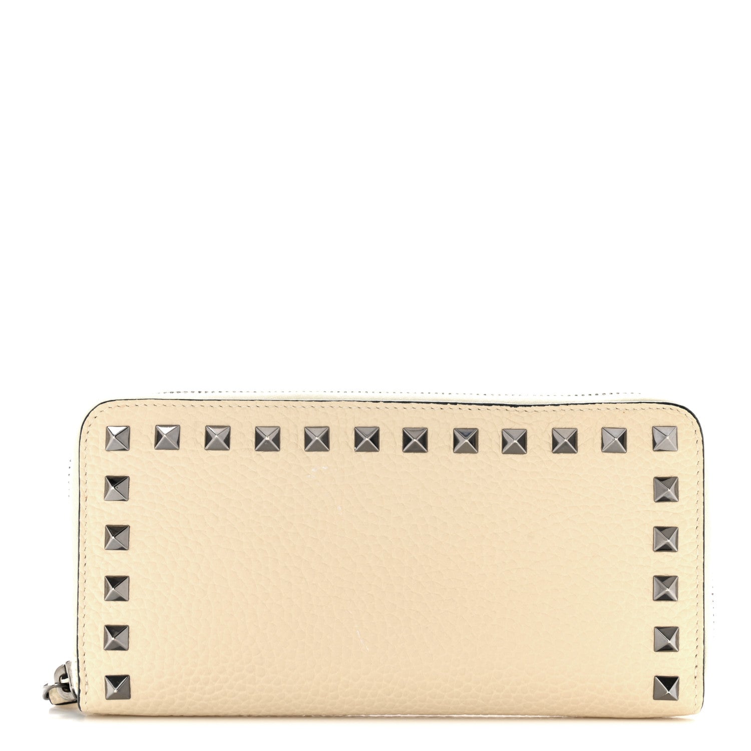 Valentino Garavani Pebbled Calfskin Rockstud Zip Around Wallet Ivory 1 of 9