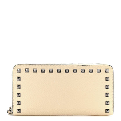 Valentino Garavani Pebbled Calfskin Rockstud Zip Around Wallet Ivory 1 of 9