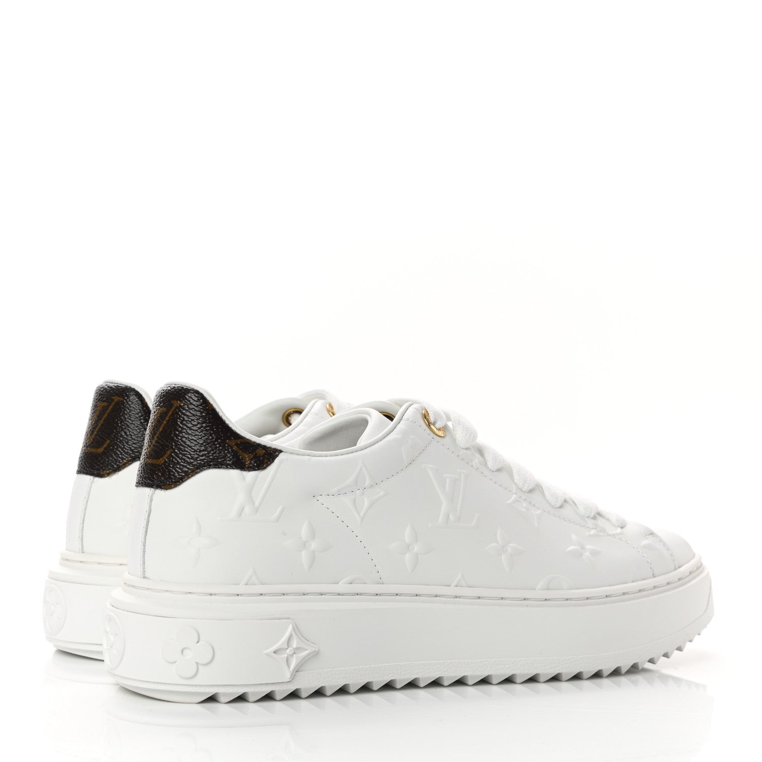 Louis Vuitton Lambskin Embossed Monogram Time Out Sneakers 37 White 4 of 10