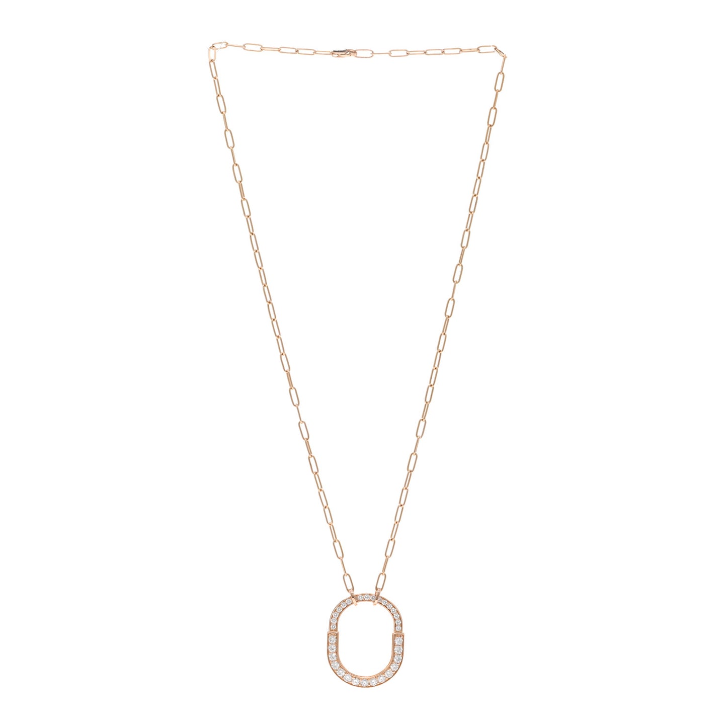 18K Rose Gold Diamond Medium Lock Pave Pendant Necklace