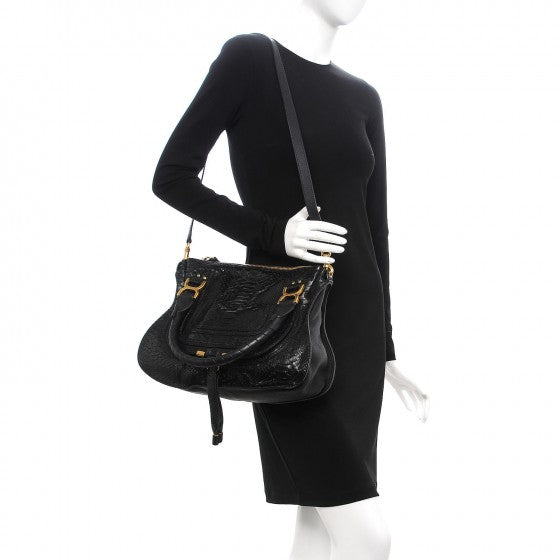 Chloe Snakeskin Calfskin Medium Marcie Satchel Black 2 of 7