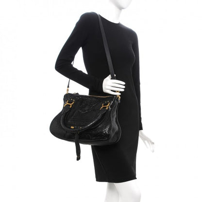 Chloe Snakeskin Calfskin Medium Marcie Satchel Black 2 of 7