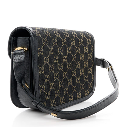 Gucci Jacquard Black Denim GG Monogram Textured Dollar Calfskin Horsebit 1955 Shoulder Bag Black Ivory 3 of 12