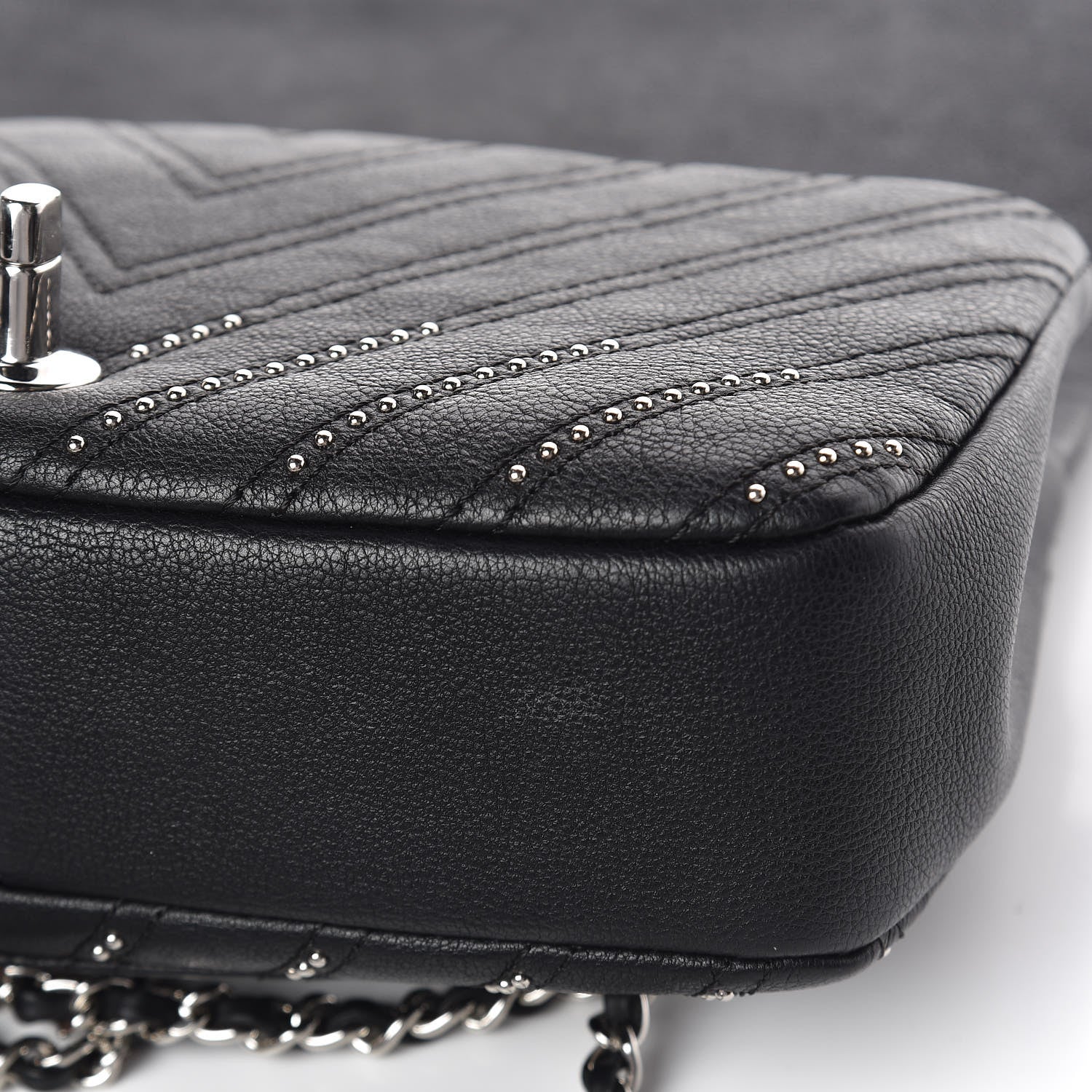 Chanel Calfskin Studded Chevron Quilted Small Wars Flap Black 10 of 11