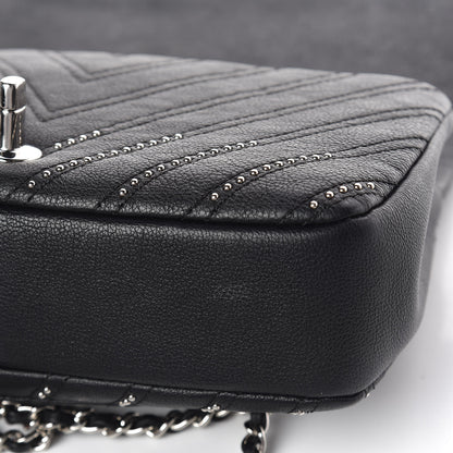 Chanel Calfskin Studded Chevron Quilted Small Wars Flap Black 10 of 11