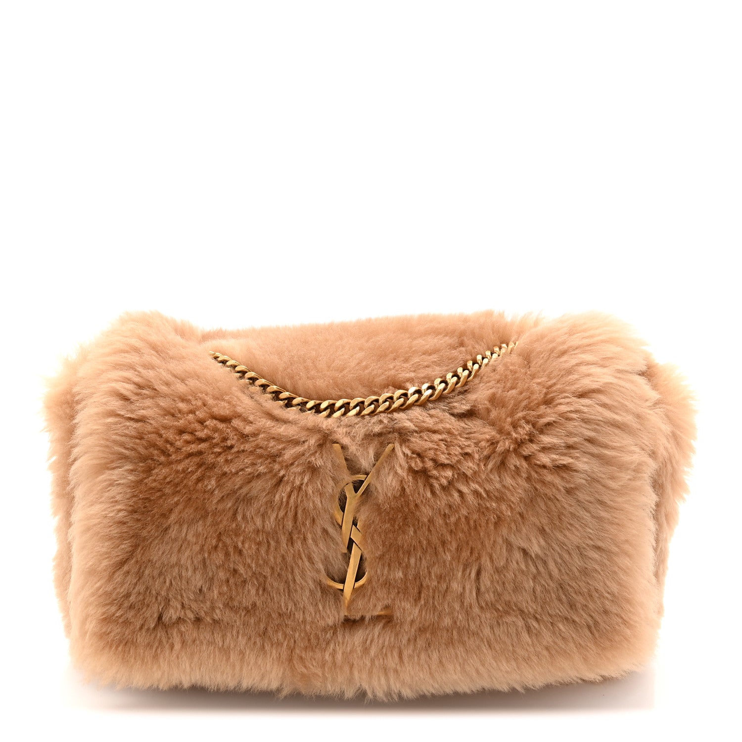 Saint Laurent Shearling Calfskin Small Reversible Monogram Kate Satchel Ecru Dark Brown 1 of 17