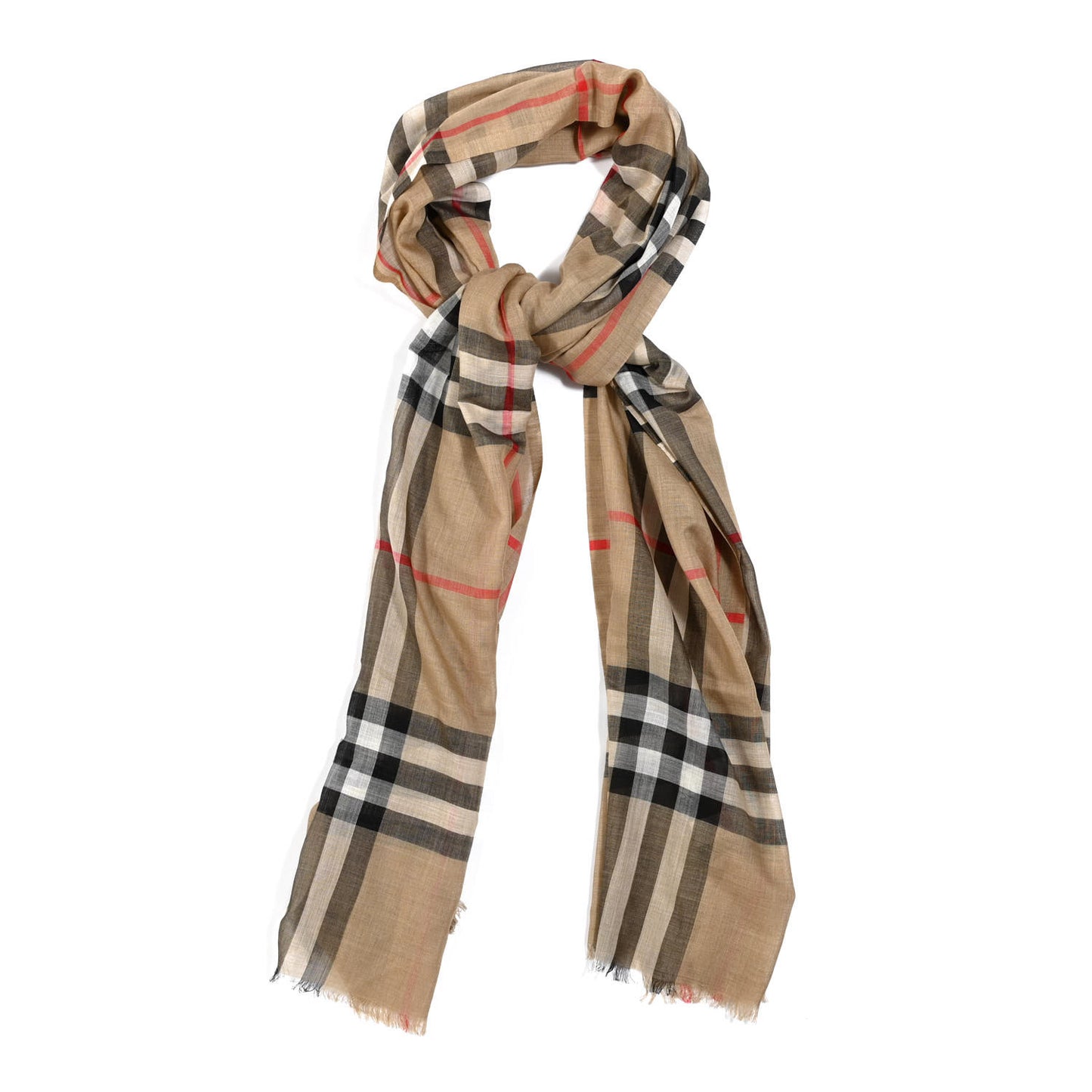 Wool Silk Gauze Giant Check Lightweight Scarf Archive Beige