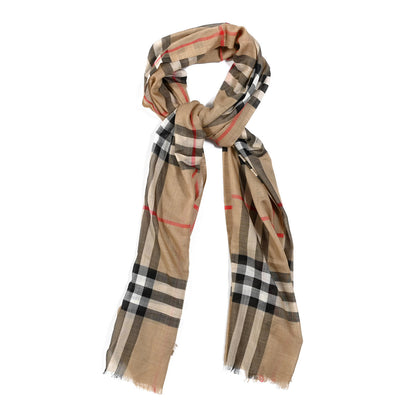 Burberry Wool Silk Gauze Giant Check Lightweight Scarf Archive Beige 1 of 4