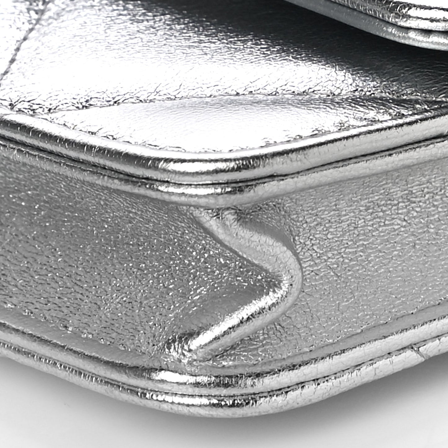 Metallic Lambskin Quilted Chanel 19 Flap Purse Vanity With Chain Silver