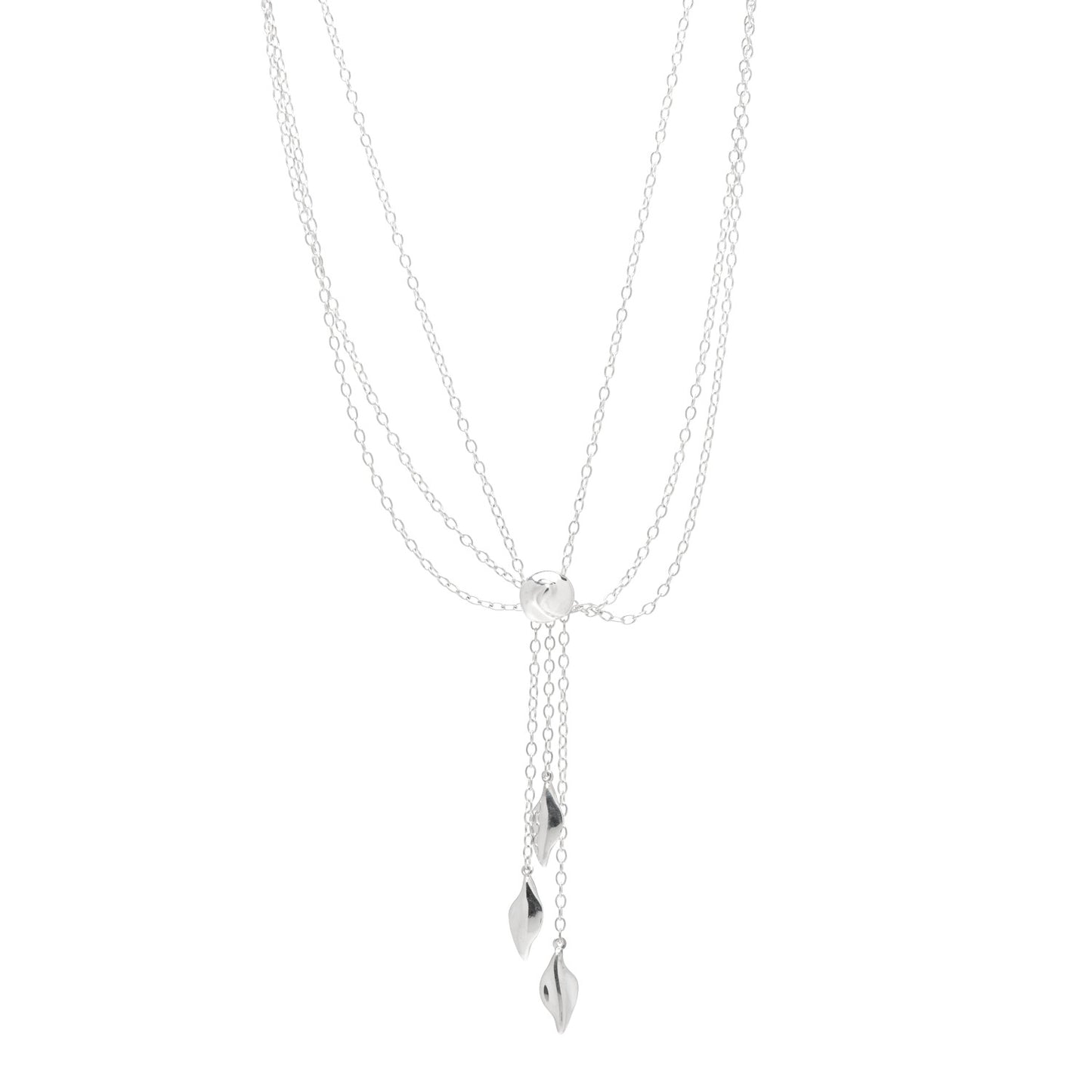 Sterling Silver Three Leaf Drop Pendant Necklace