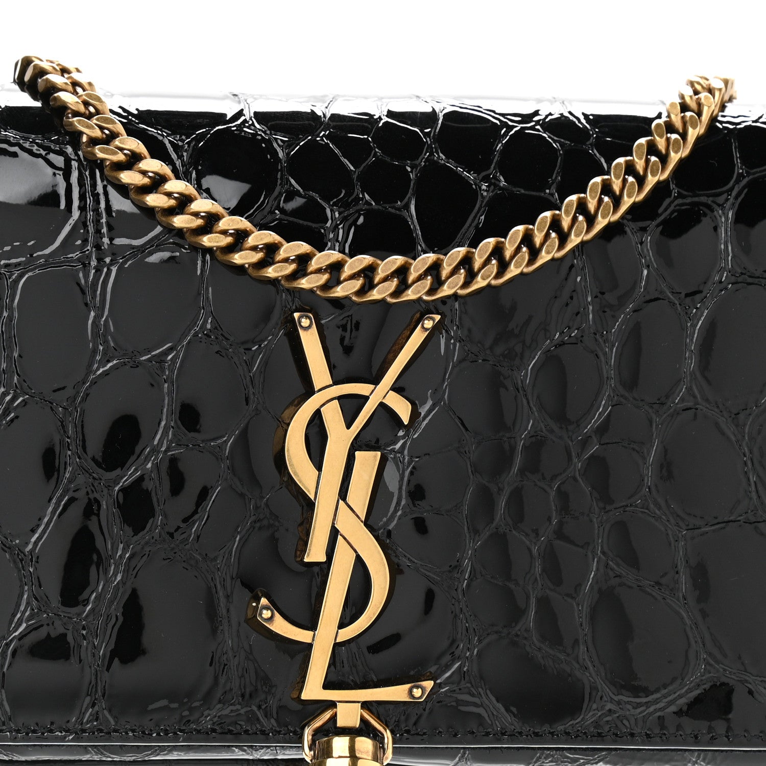 Saint Laurent Crocodile Embossed Patent Leather Monogram Tassel Kate 99 Black 8 of 10