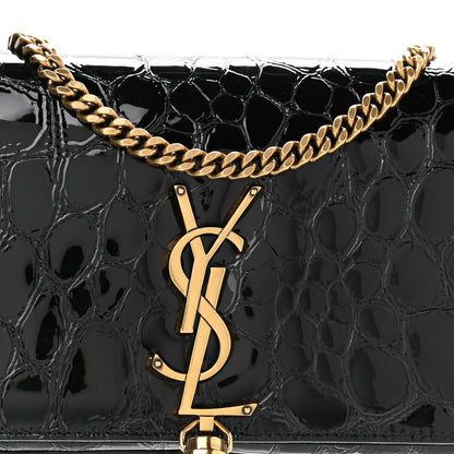 Saint Laurent Crocodile Embossed Patent Leather Monogram Tassel Kate 99 Black 8 of 10