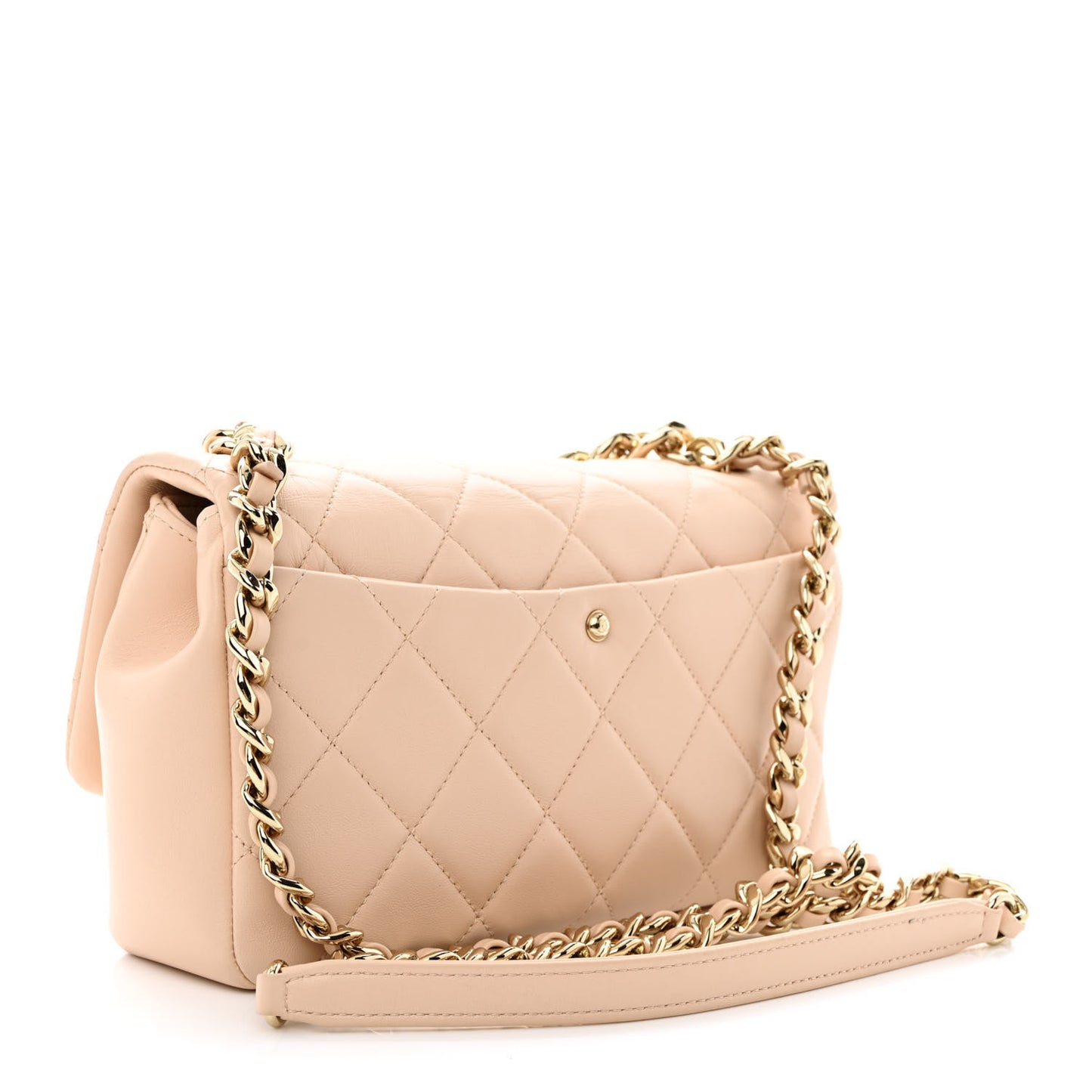Lambskin Quilted Resin Bi-Color Chain Flap Bag Light Beige