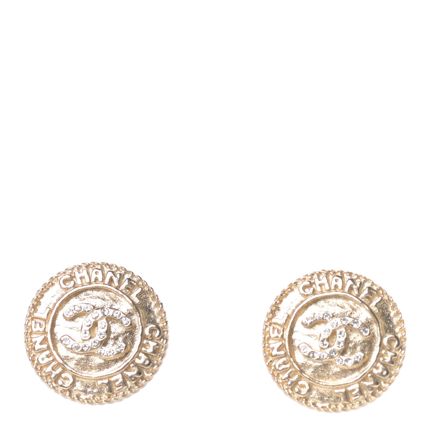 Crystal CC Round Earrings Gold