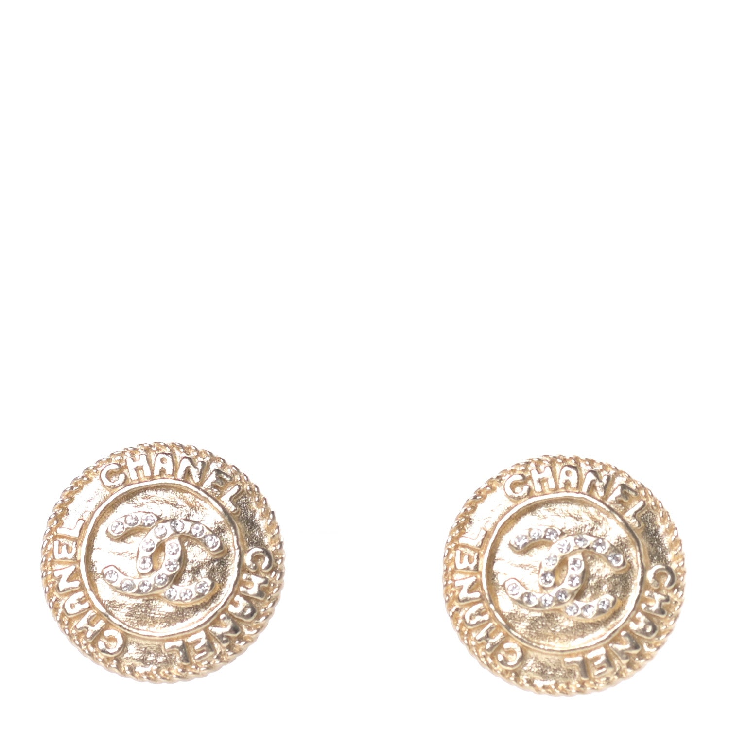 Chanel Crystal CC Round Earrings Gold 1 of 4