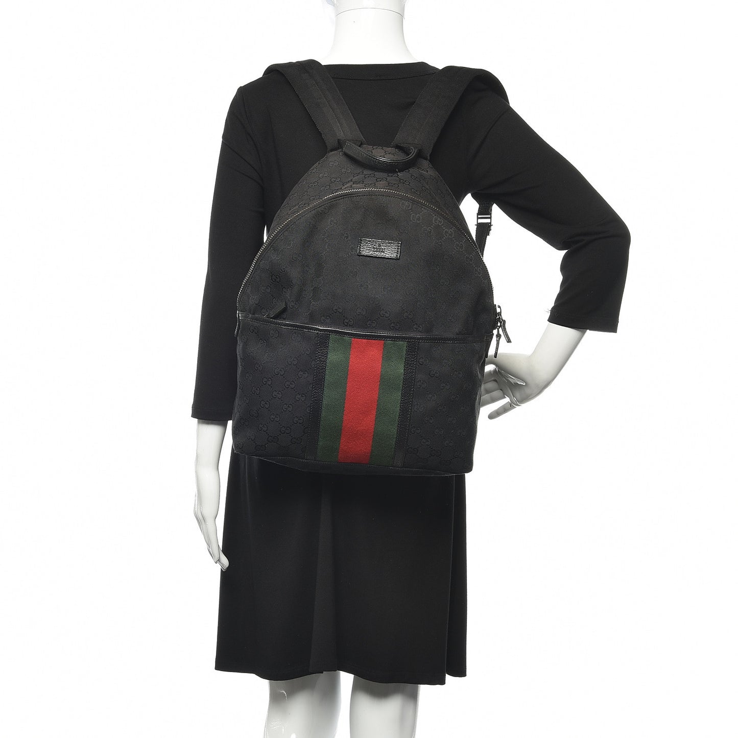 GG Monogram Web Medium Classic Backpack Black