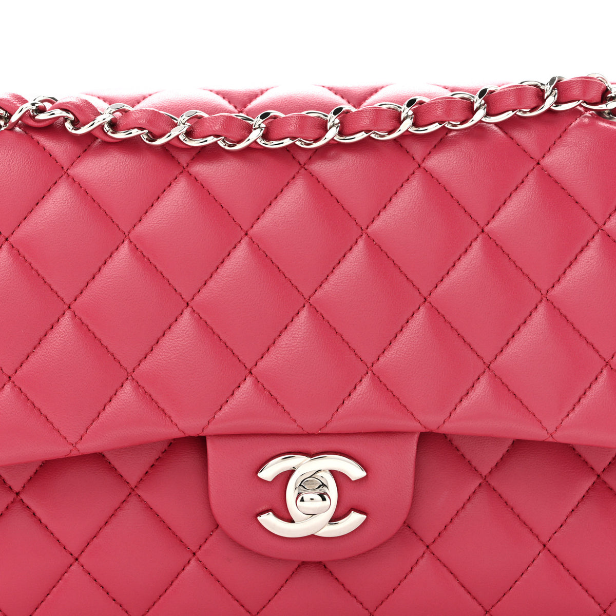 Chanel Lambskin Quilted Medium Double Flap Dark Pink 8 of 11
