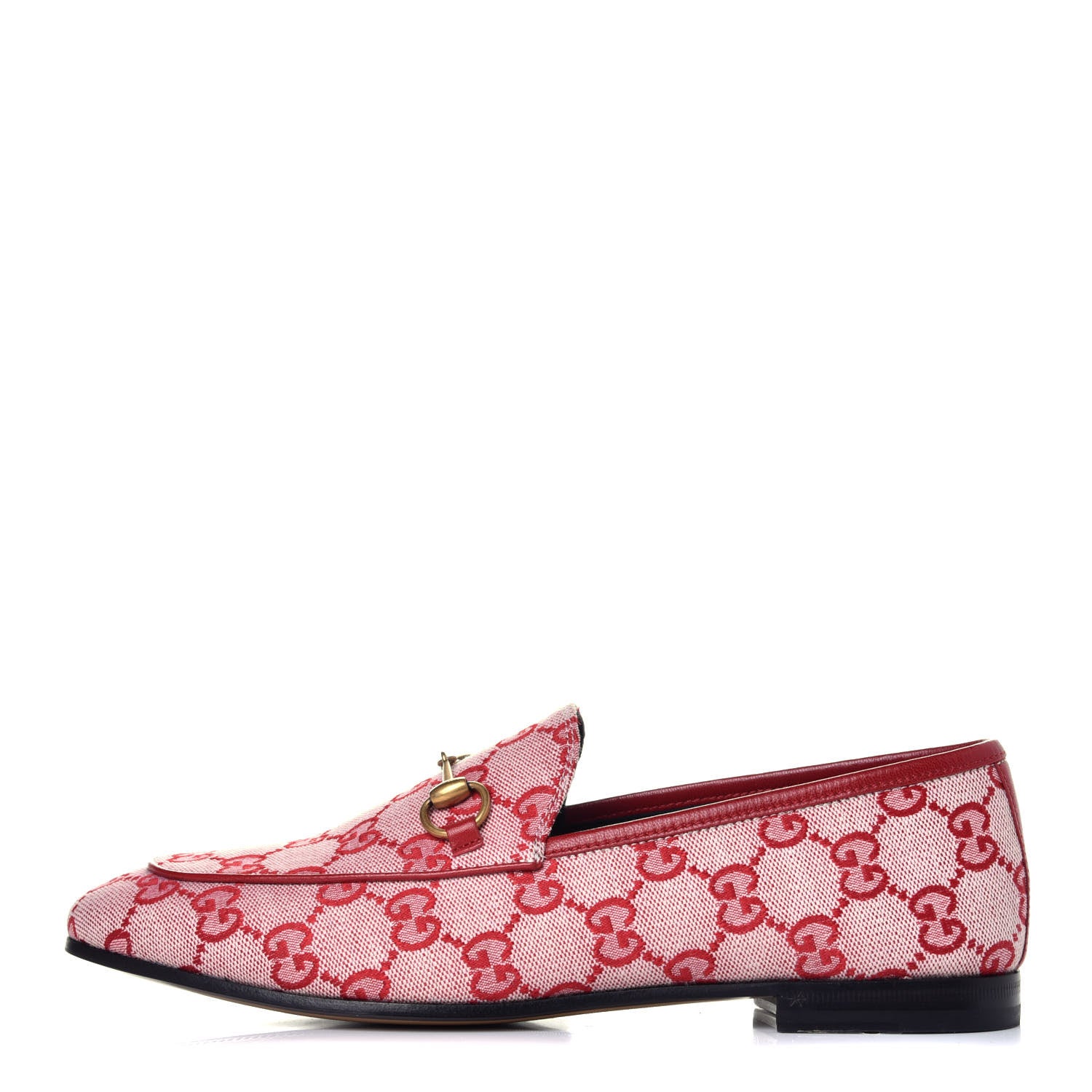 Gucci Canvas GG Monogram Horsebit Womens Jordaan Loafers 38 Gardenia Hibiscus Red 1 of 9
