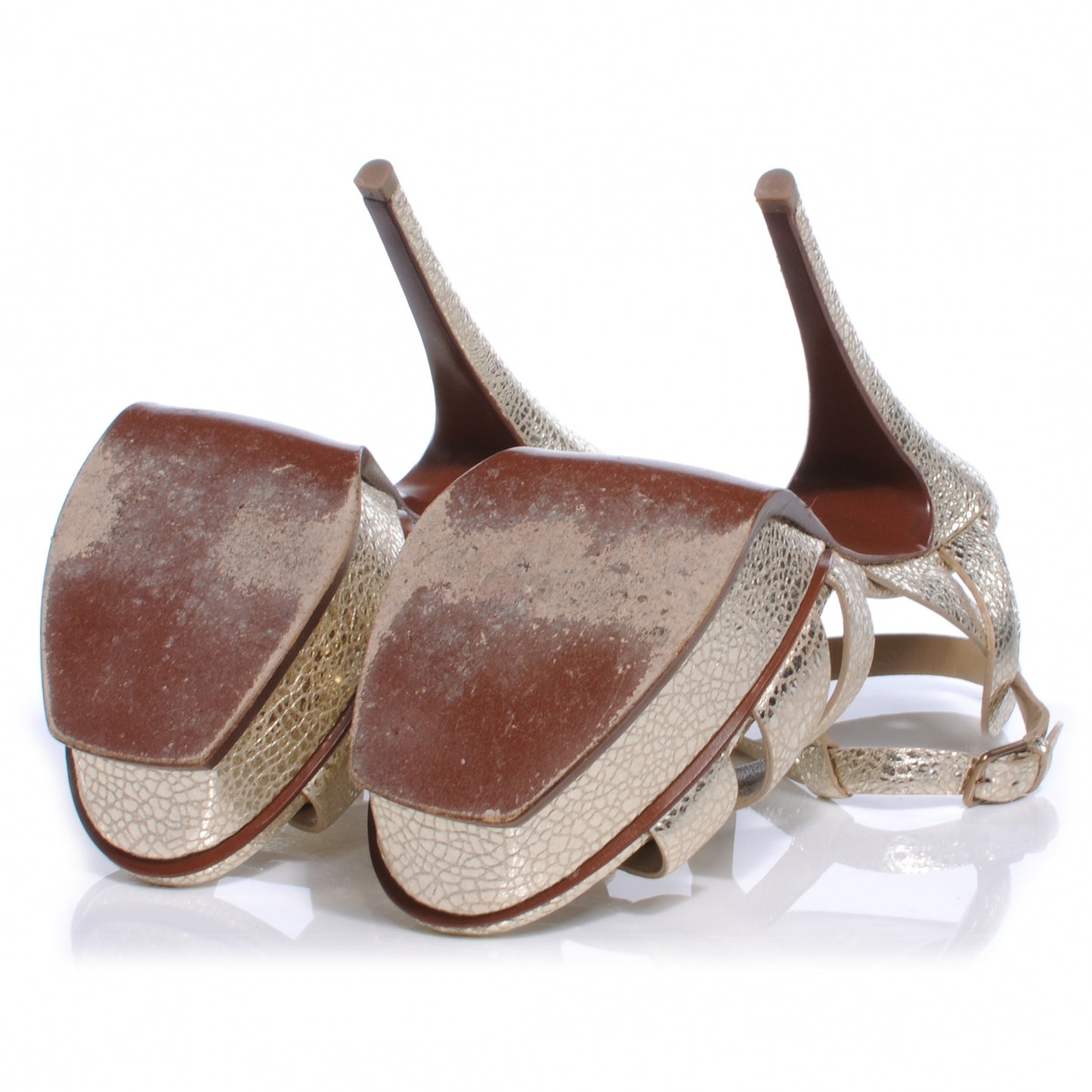 Metallic Crackled Calfskin Tribute 105 Platform Sandals 38 Gold