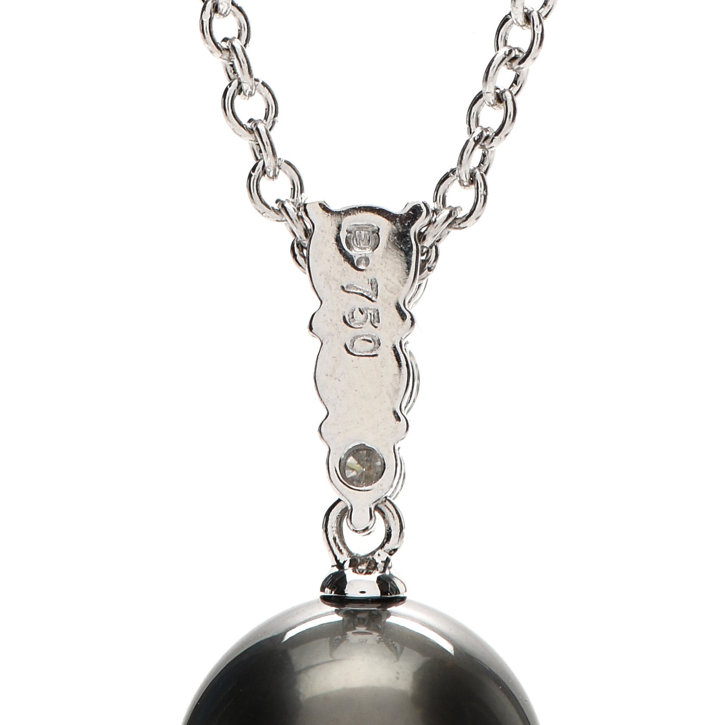 18K White Gold Diamond Black South Sea Pearl 10mm Morning Dew Pendant Necklace
