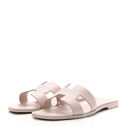 Hermes Box Calfskin Oran Sandals 39.5 Rose Pale 3 of 9
