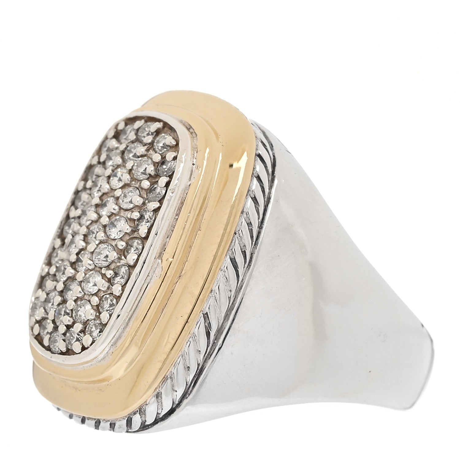 David Yurman Sterling Silver 18K Yellow Gold Diamond 16mm Albion Ring 54 7 3 of 6