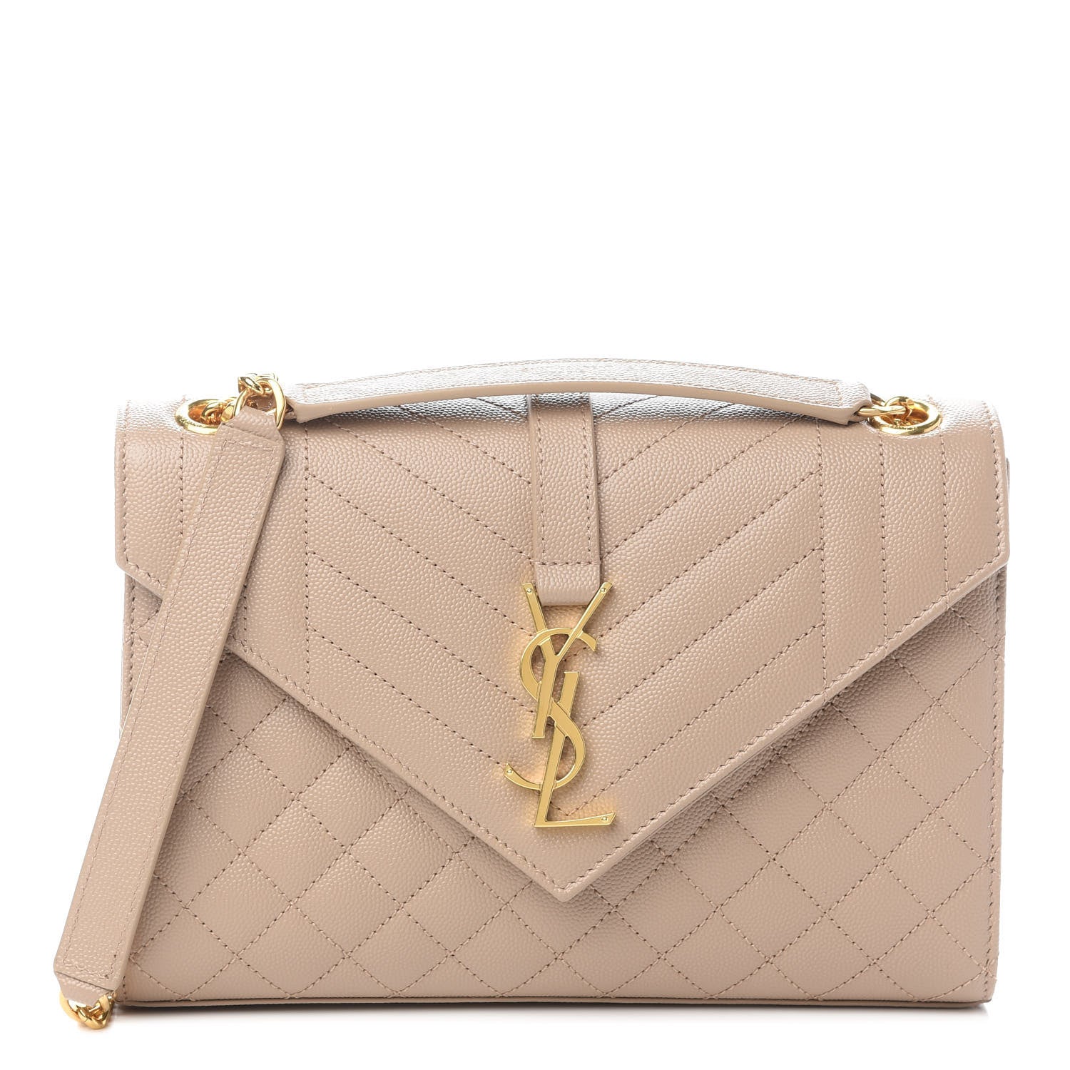 Saint Laurent Grain De Poudre Textured Mixed Matelasse Medium Triquilt Monogram Satchel Dark Beige 1 of 8