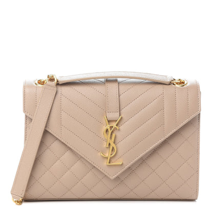 Saint Laurent Grain De Poudre Textured Mixed Matelasse Medium Triquilt Monogram Satchel Dark Beige 1 of 8
