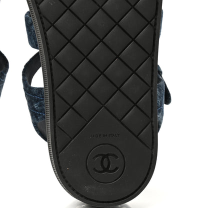 Chanel Denim Pearl Flat Sandals 36 Blue 6 of 8