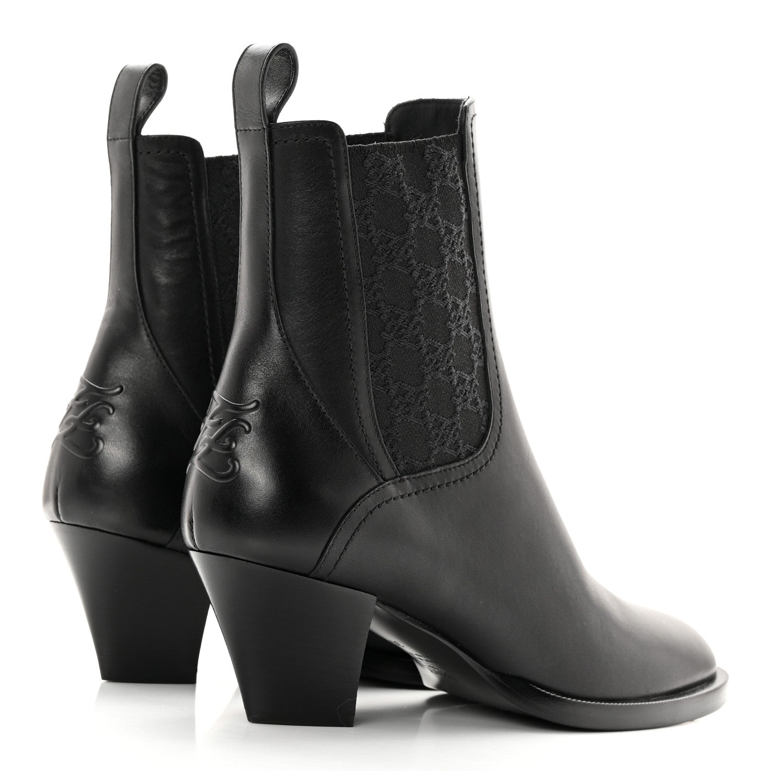 Fendi Vitello Karligraphy Embossed Ankle Boots 38.5 Black 4 of 15