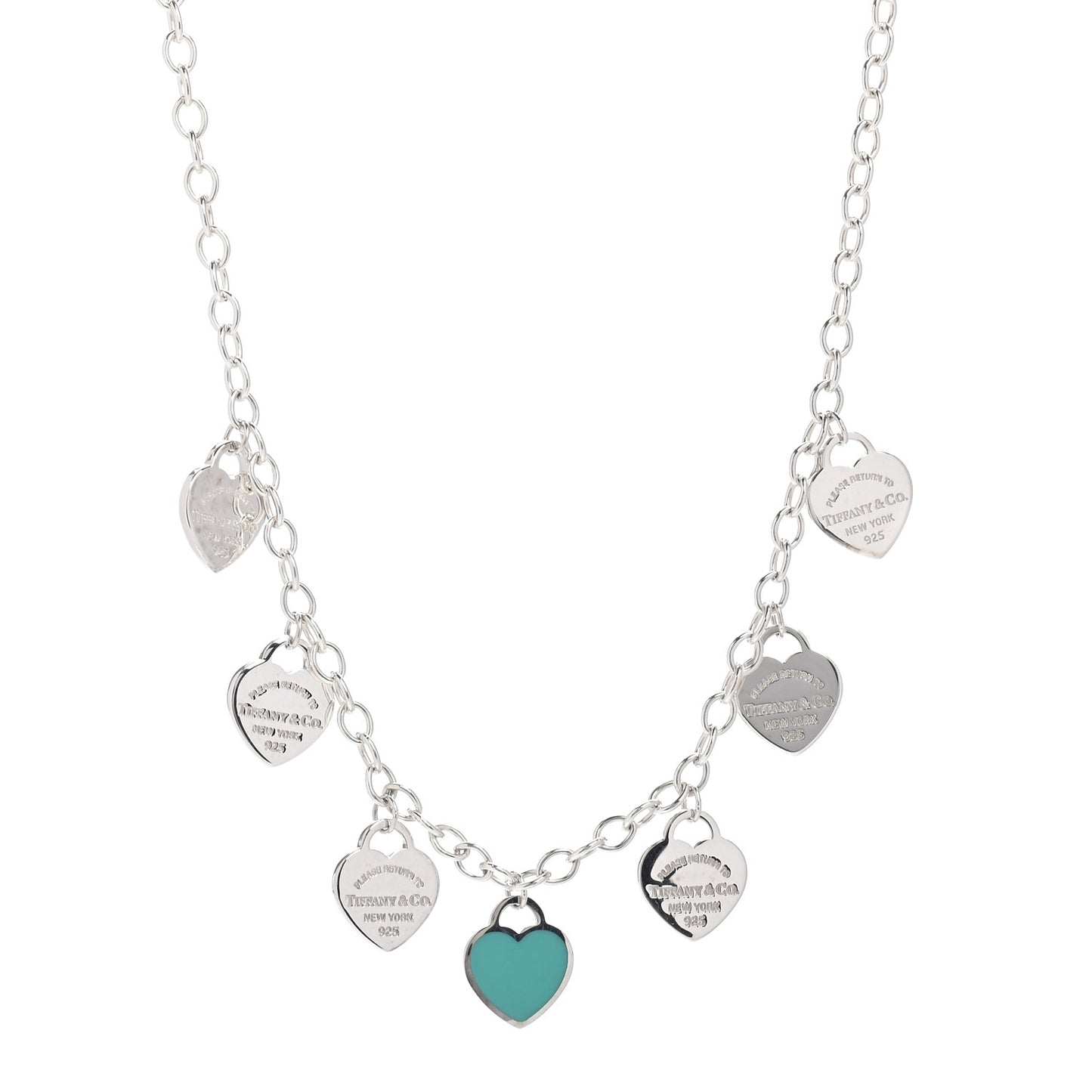 Sterling Silver Enamel Return to Tiffany Multi Heart Charm Necklace Blue