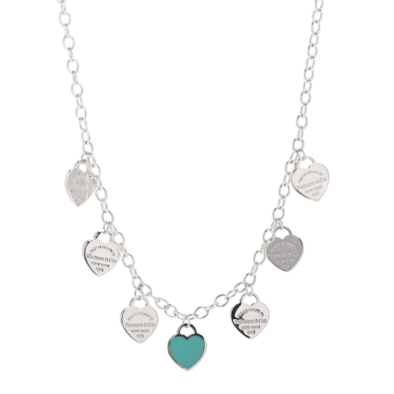 Tiffany Sterling Silver Enamel Return to Tiffany Multi Heart Charm Necklace Blue 1 of 4