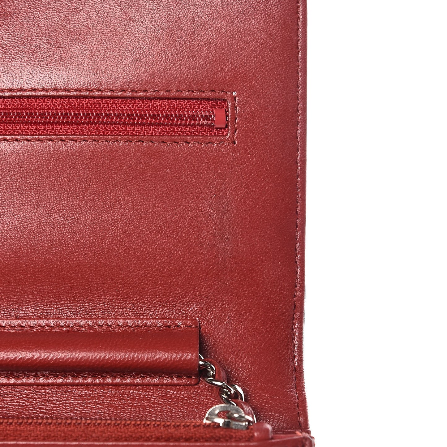 Lambskin Camellia Embossed Wallet On Chain WOC Red
