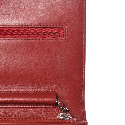 Chanel Lambskin Camellia Embossed Wallet On Chain WOC Red 13 of 17