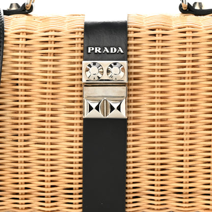 Prada Wicker Top Handle Shoulder Bag Naturale Black 7 of 9