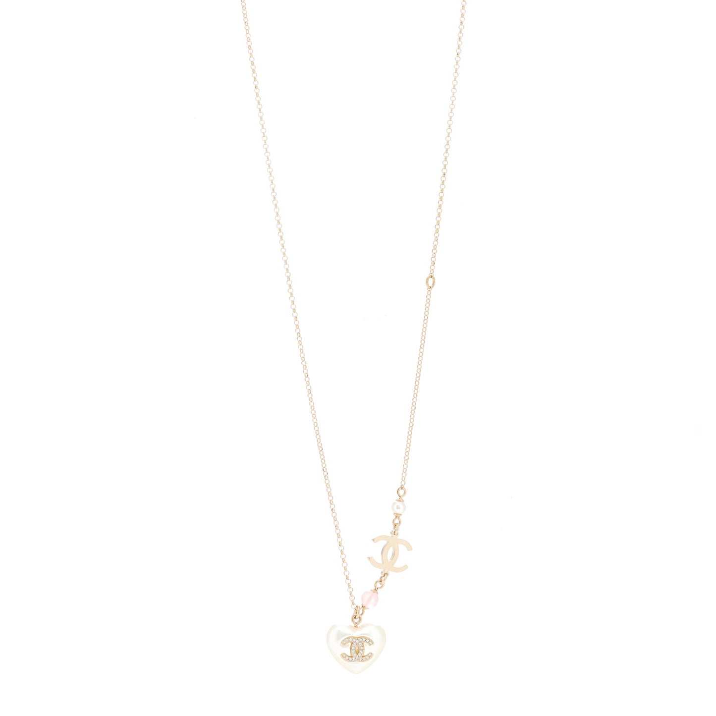 Resin Crystal CC Heart Necklace Pearly White Gold