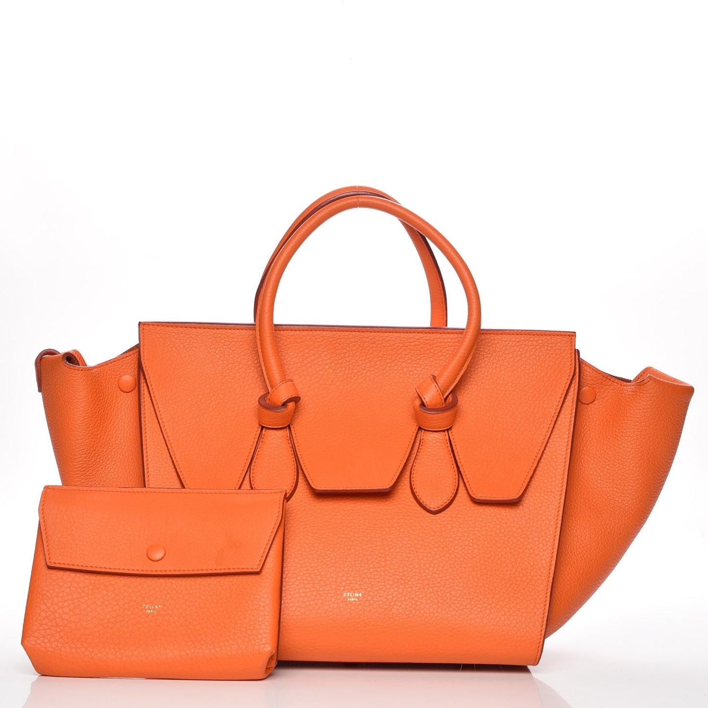 Crisped Calfskin Small Tie Knot Tote Bright Orange