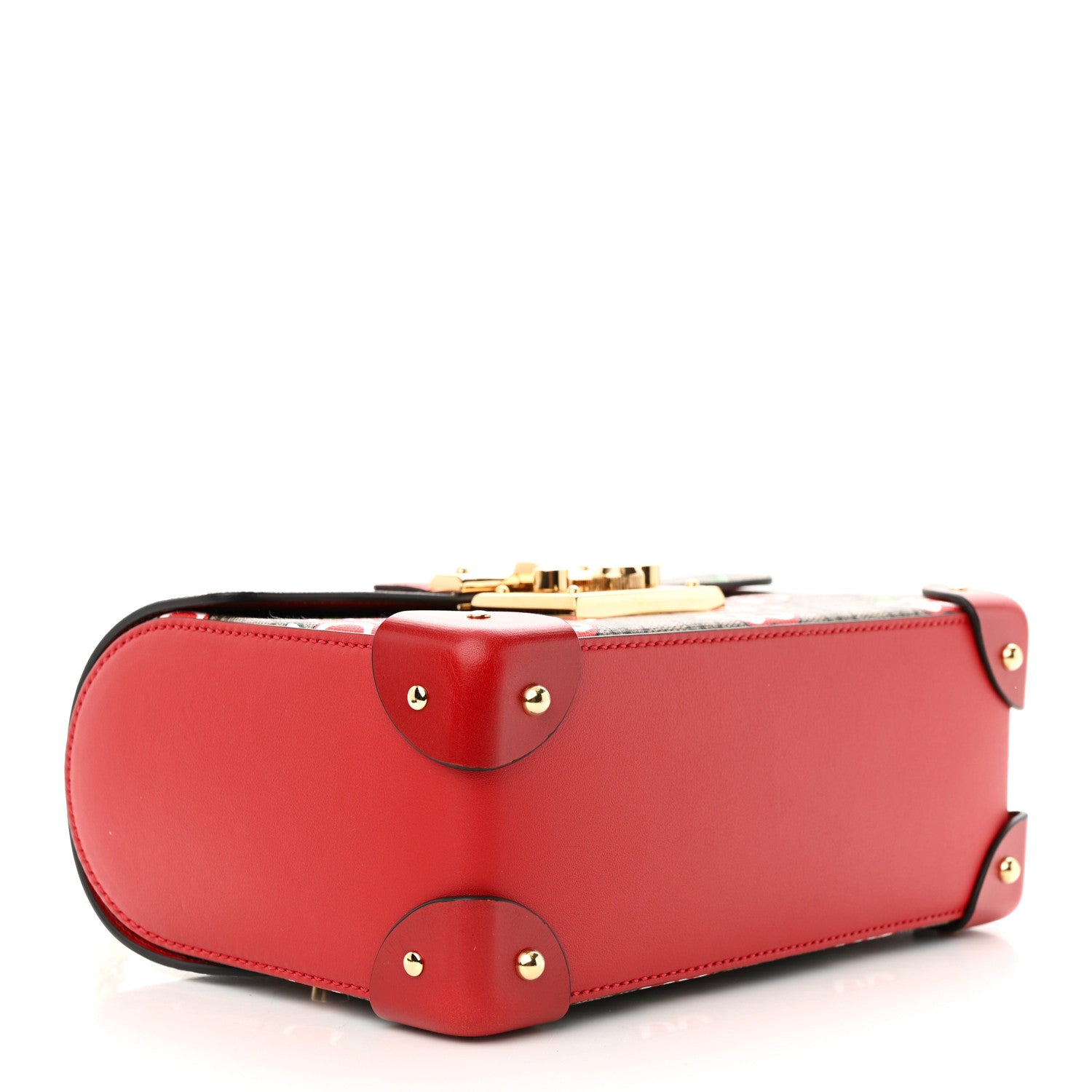 Gucci GG Supreme Monogram Apple Small Padlock Bamboo Shoulder Bag Beige Multicolor Lobster Red 9 of 9