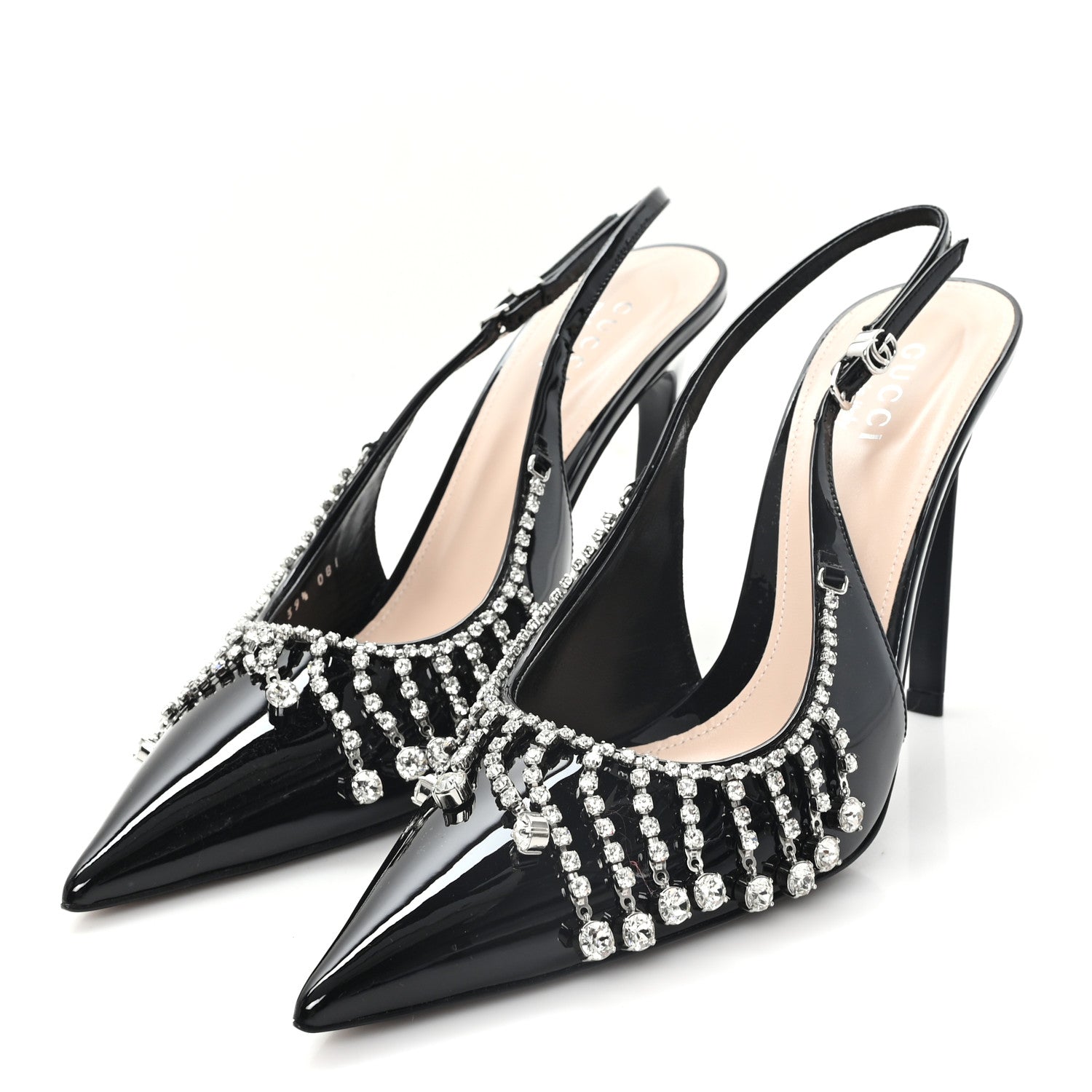 Gucci Vernice Crystal Embellished Guinevere Slingback Pumps 39.5 Black 4 of 10