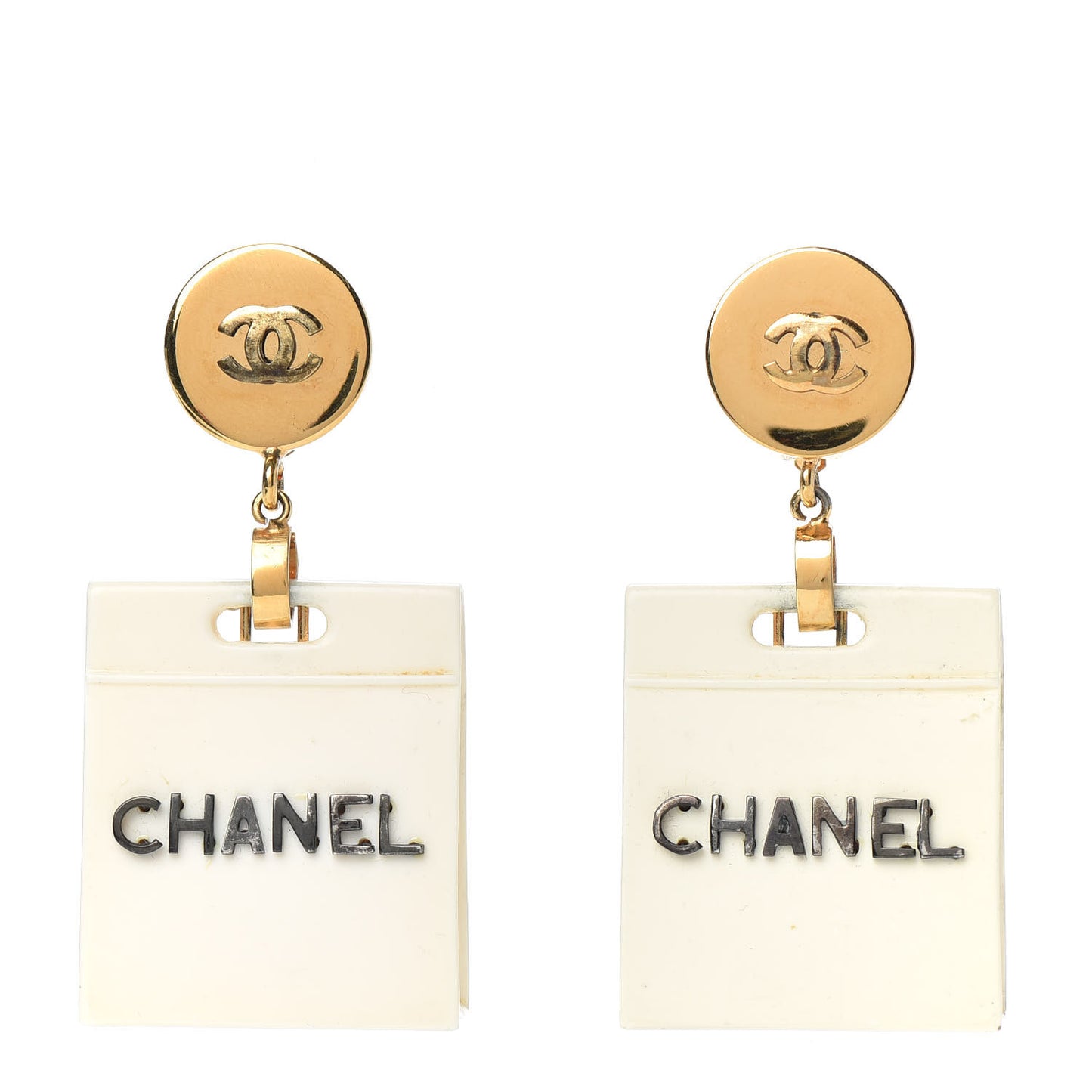 Clip on Shopping Bag CC Earrings Gold