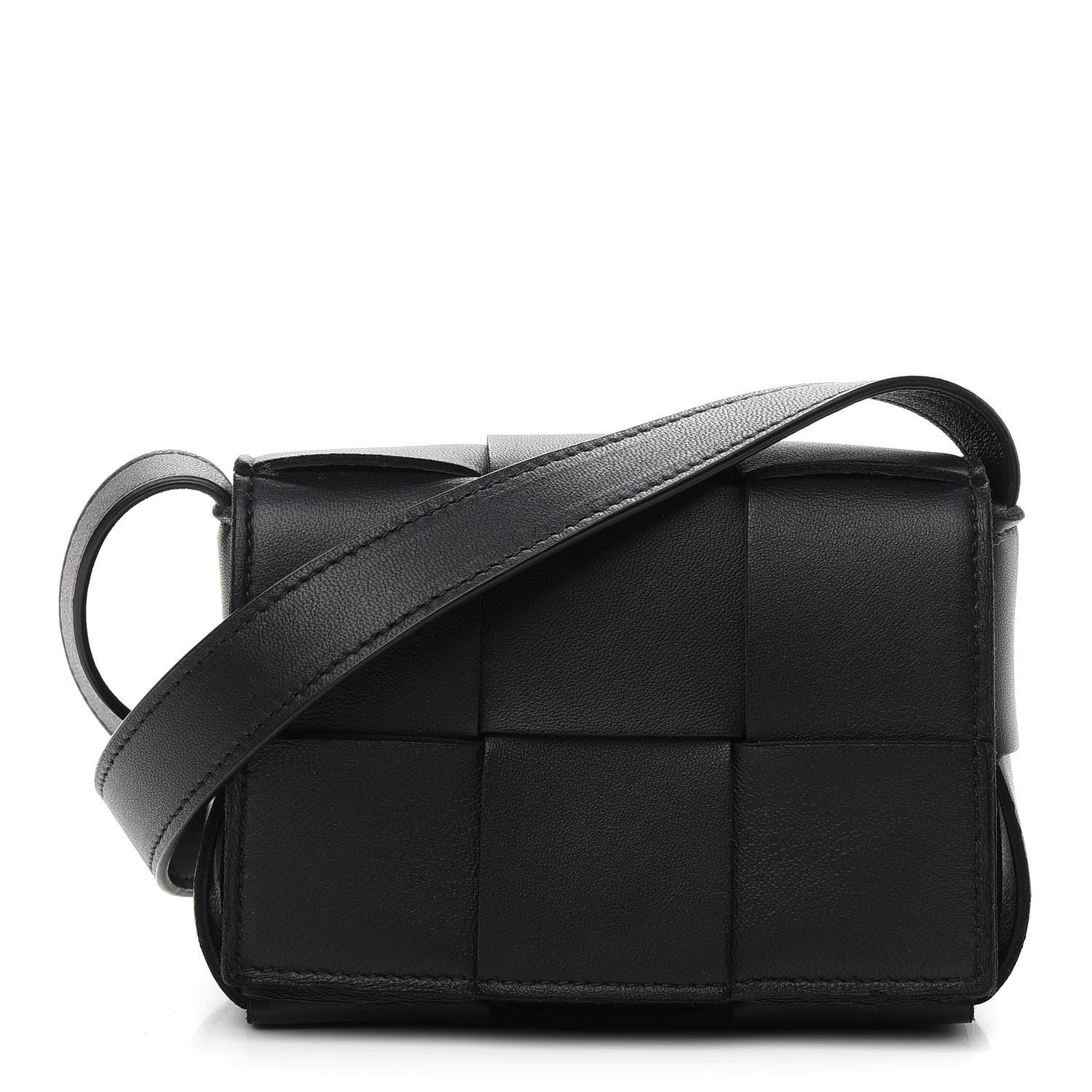 Bottega Veneta Lambskin Maxi Intrecciato Extra Mini Cassette Crossbody Bag Black 1 of 8