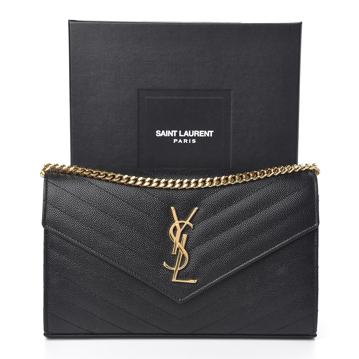 Saint Laurent Grain De Poudre Matelasse Chevron Monogram Chain Wallet Black 11 of 11
