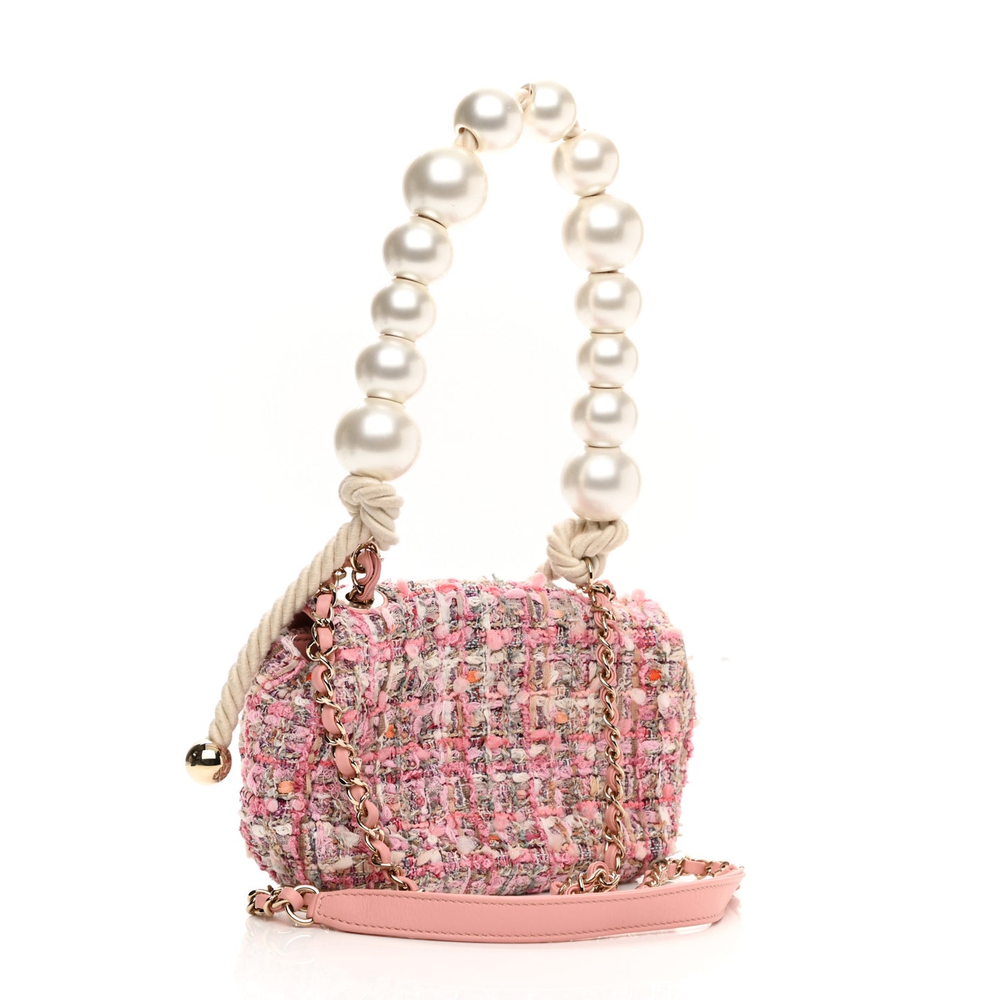 Tweed Mini Pearl Handle Flap Pink Beige Orange Ecru