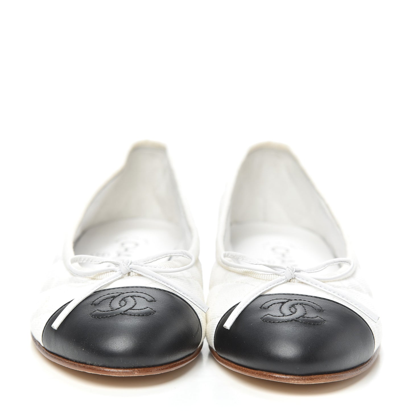 Canvas Lambskin Quilted CC Cap Toe Ballerina Flats 36.5 White Black