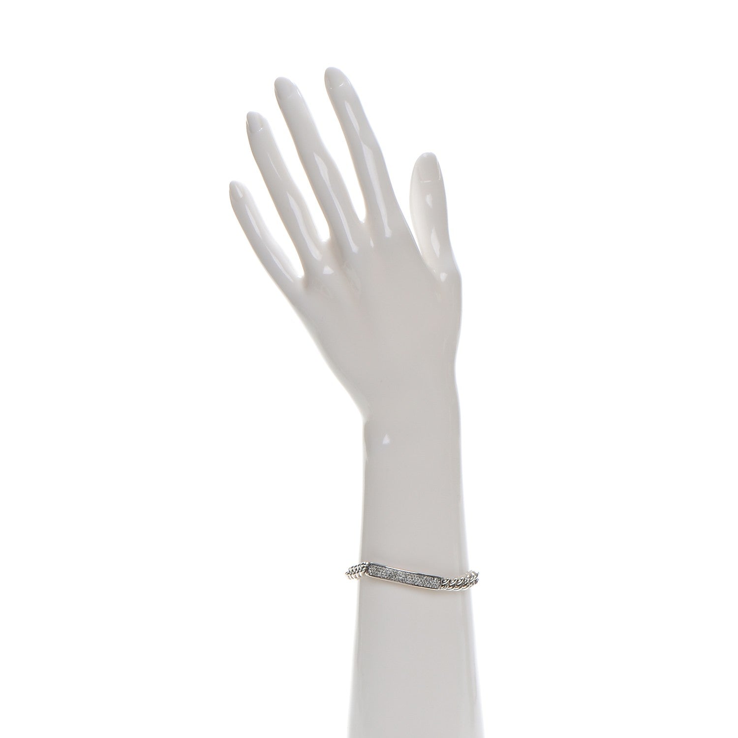 David Yurman Sterling Silver Pave Diamond 6mm Petite ID Bracelet 2 of 7