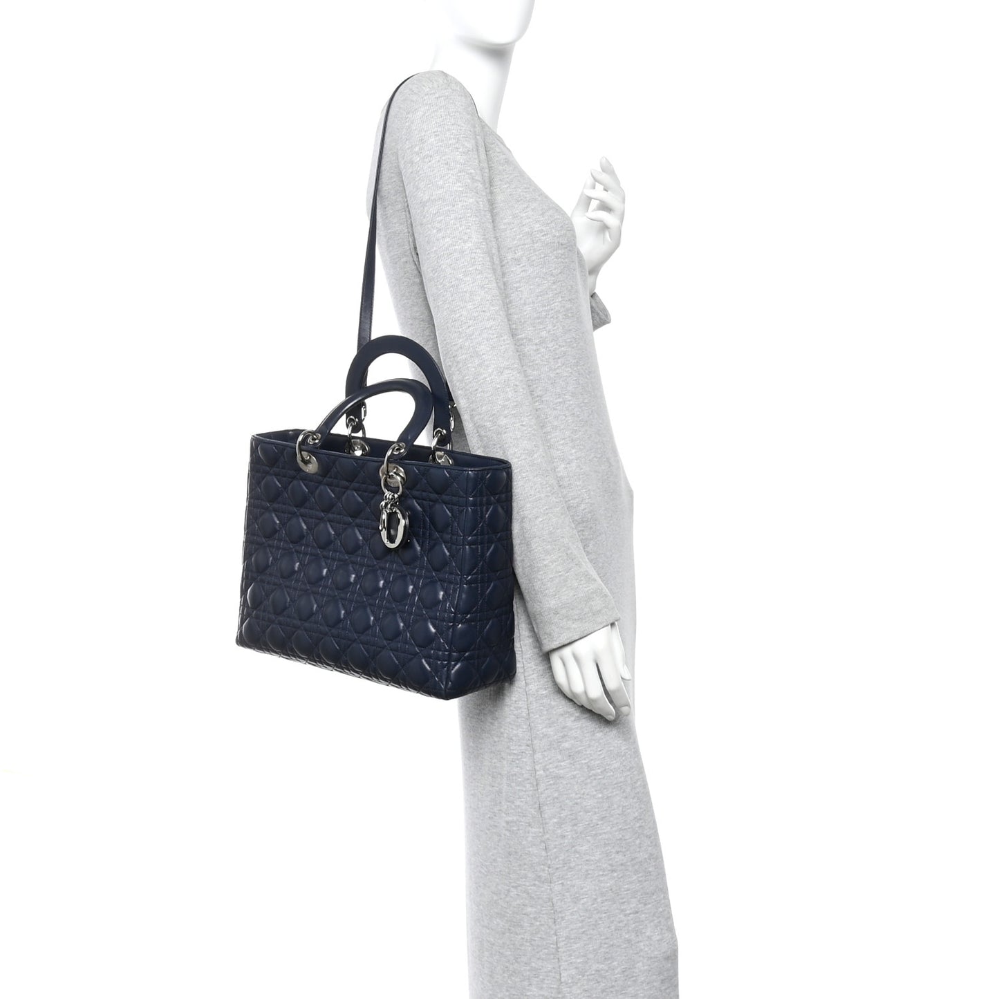 Lambskin Cannage Large Lady Dior Navy Blue